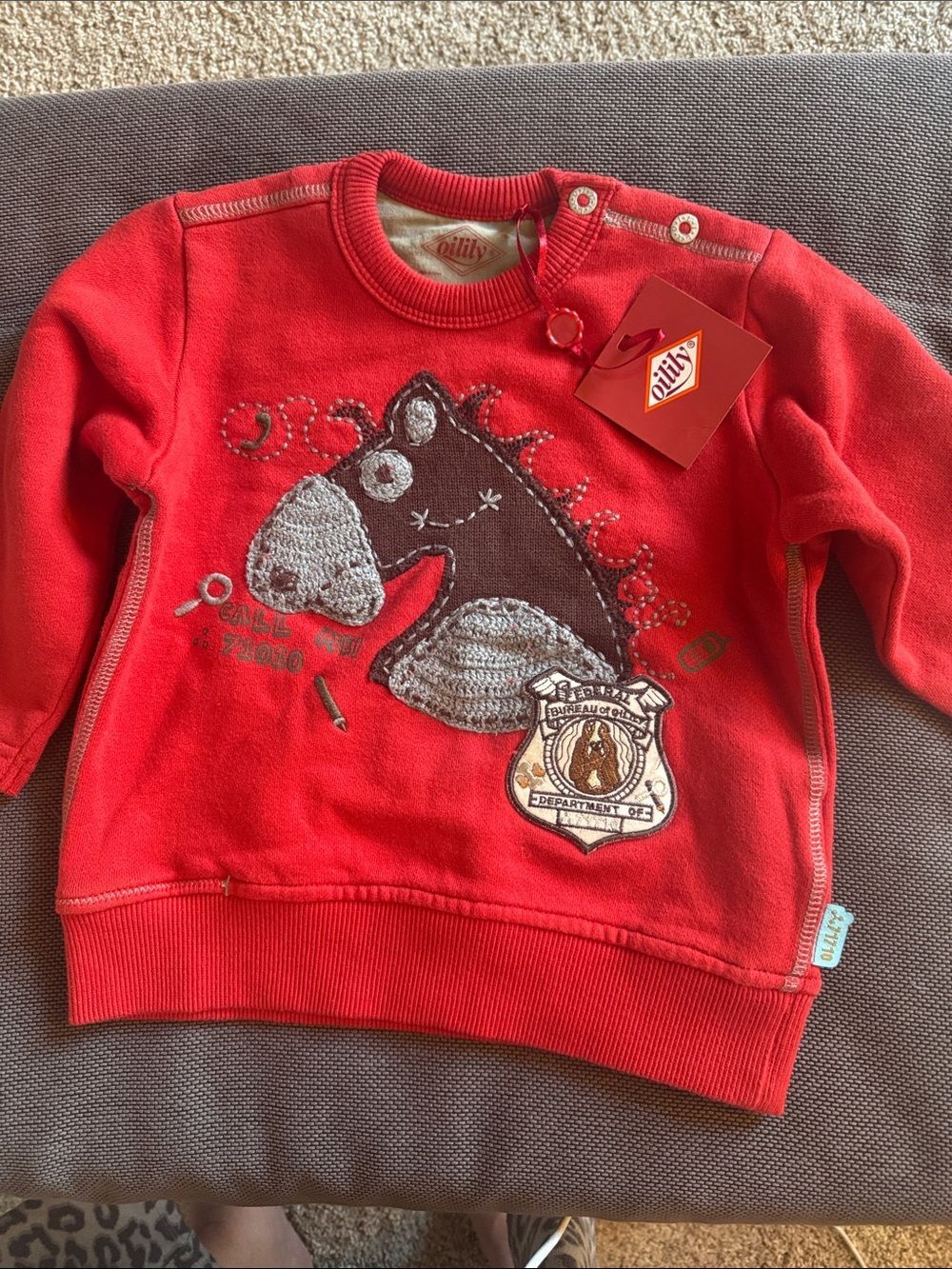 NWT Oilily Bright Red Kids Sweatshirt with Horse Applique sz 86